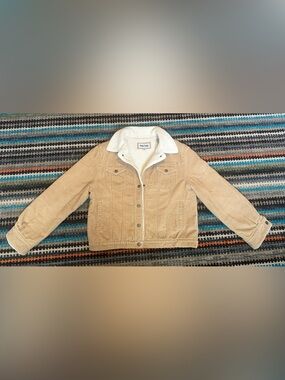 Vintage MARVIN RICHARDS Womens Trucker Jacket Large Sherpa Lined Beige Corduroy